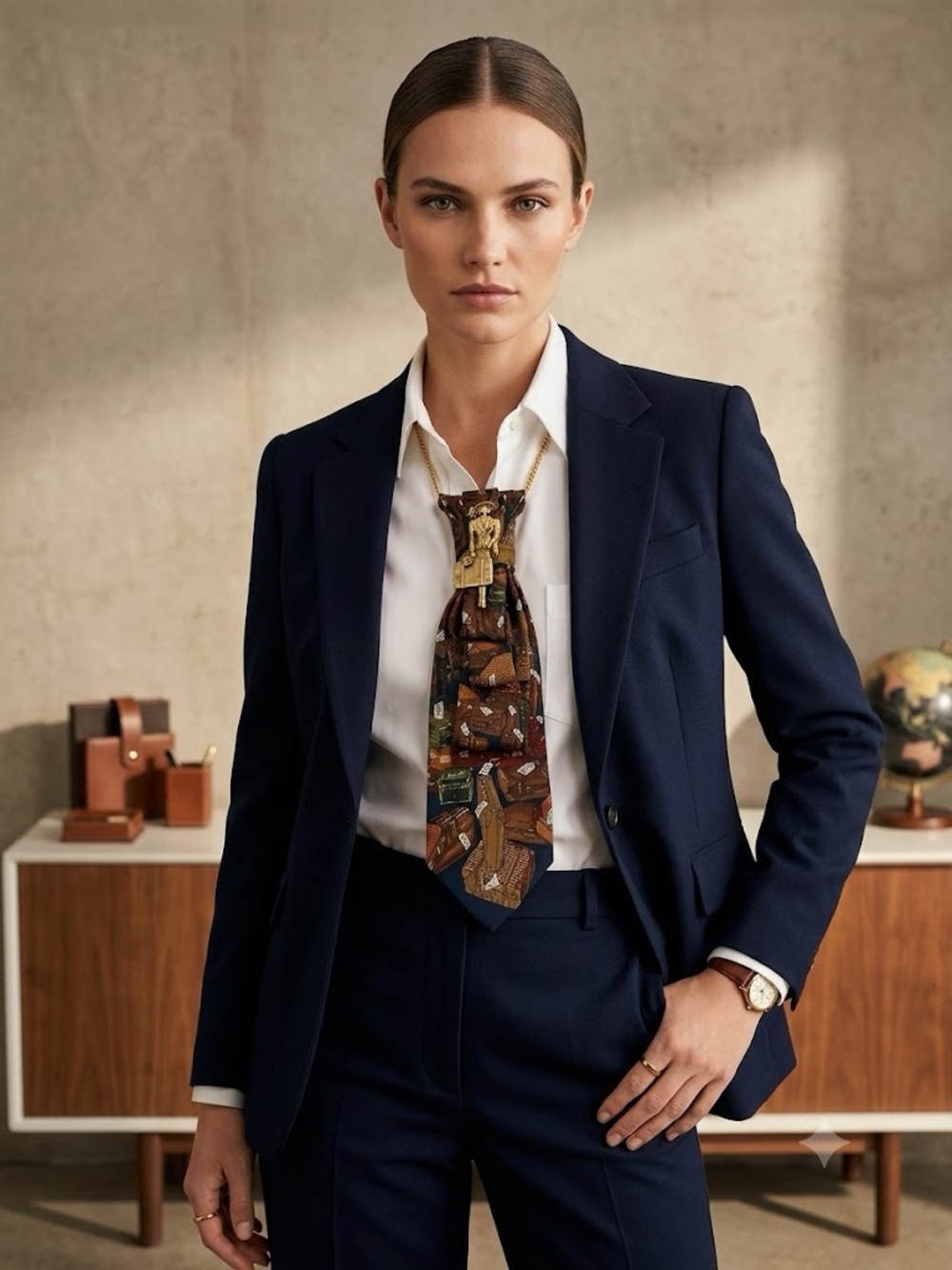 OdeNVogue Vintage Tie & Brooch Traveller Tie Necklace